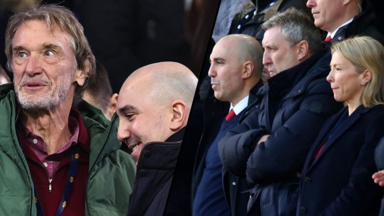 Ineos chief Sir Jim Ratcliffe and Omar Berrada during a Premier League match, inset a photo of the Manchester United CEO