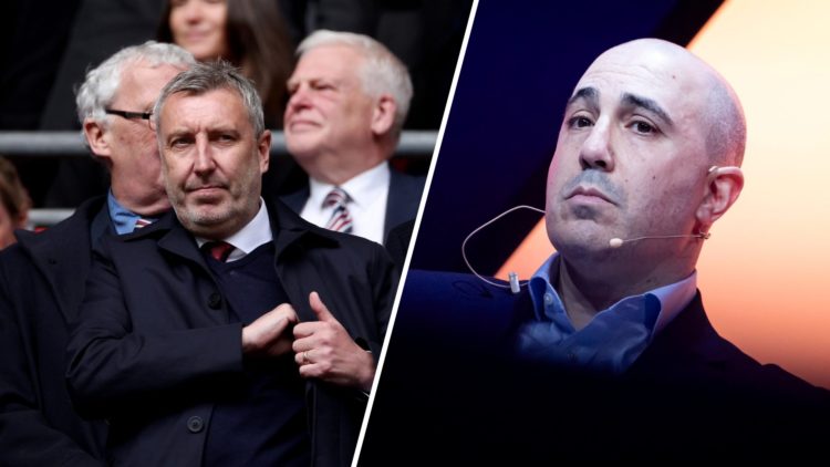 Split image of Manchester United sporting director Jason Wilcox and CEO Omar Berrada.