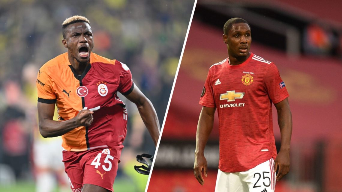 A split image of Galatasaray striker Victor Osimhen (L) and Manchester United striker Odion Ighalo (R)