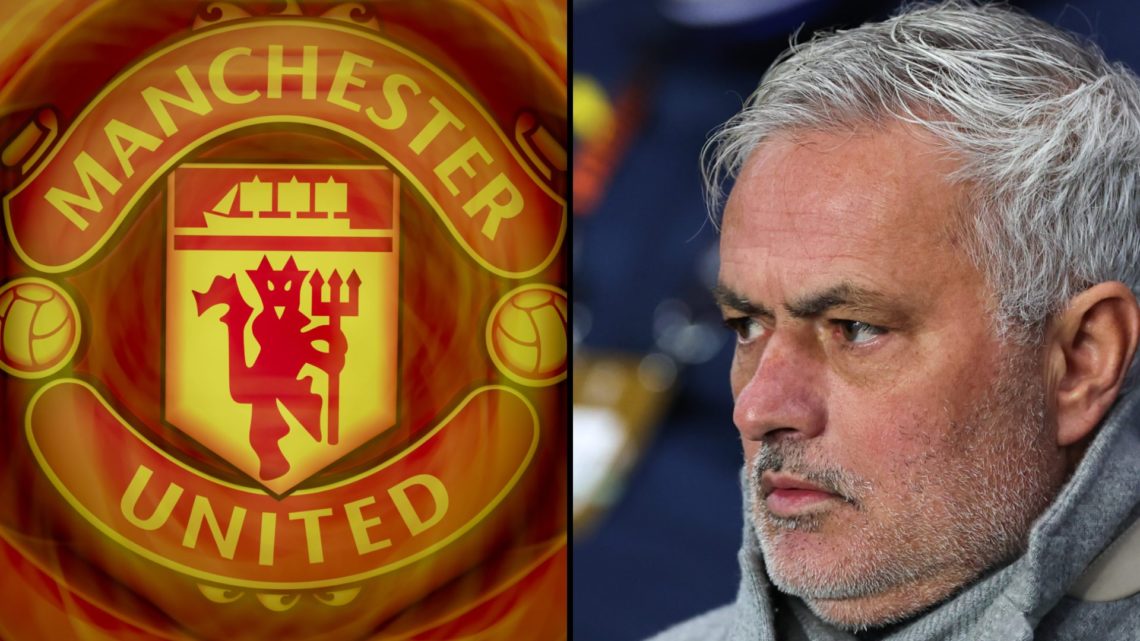 Fenerbahce manager Jose Mourinho during a match, inset a photo of the club crest of Premier League side Manchester United.