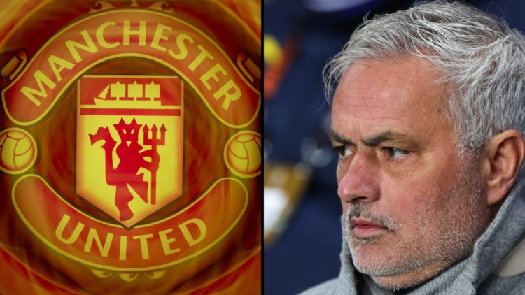 Fenerbahce manager Jose Mourinho during a match, inset a photo of the club crest of Premier League side Manchester United.