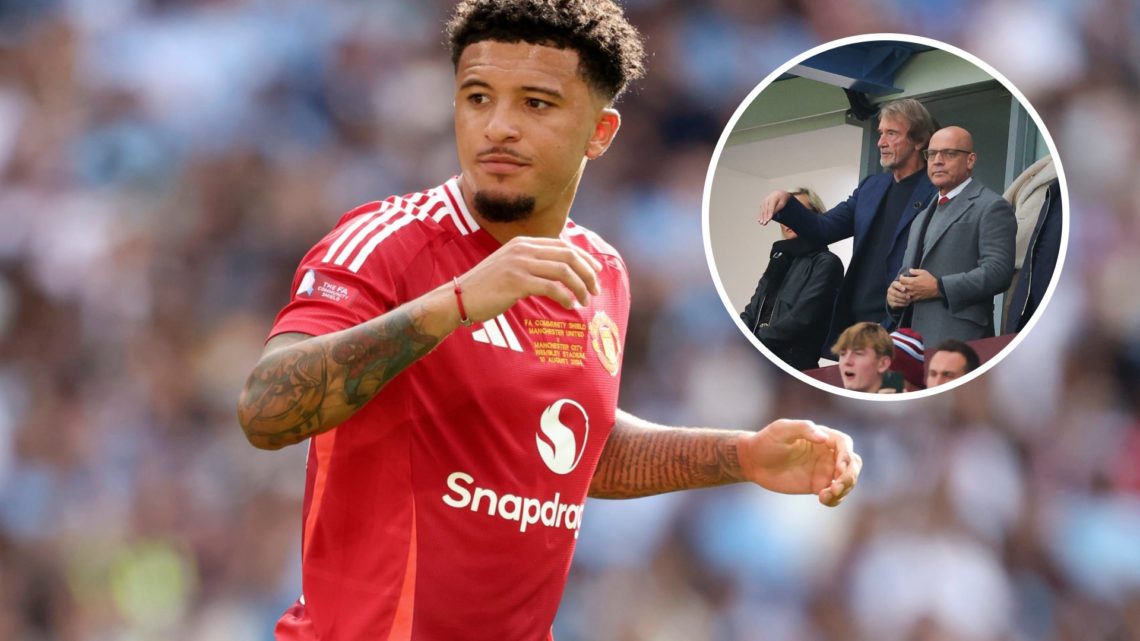 Manchester United winger Jadon Sancho, inset of Sir Jim Ratcliffe and Sir Dave Brailsford.