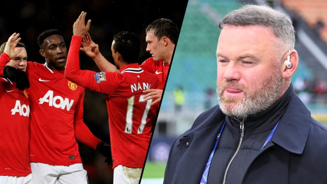 England legend Wayne Rooney as a pundit, inset a photo of the Manchester United icon as a player for the Red Devils.