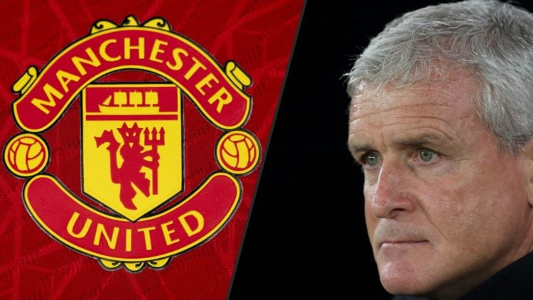 Manchester United legend Mark Hughes is the Carlisle United manager, inset a photo of the Manchester United club crest.