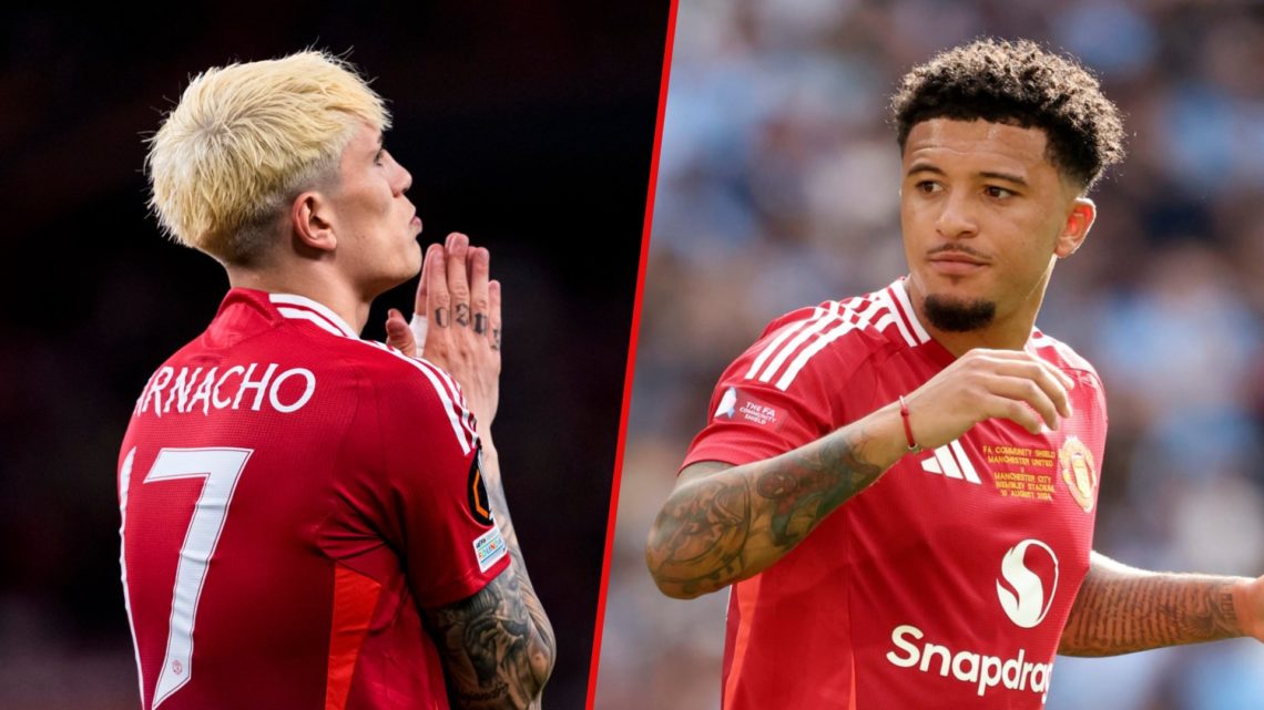 Split image showing Manchester United wingers Alejandro Garnacho and Jadon Sancho