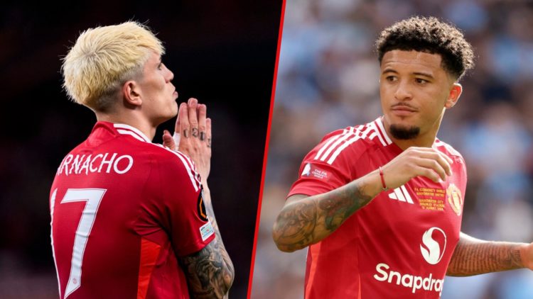 Split image showing Manchester United wingers Alejandro Garnacho and Jadon Sancho