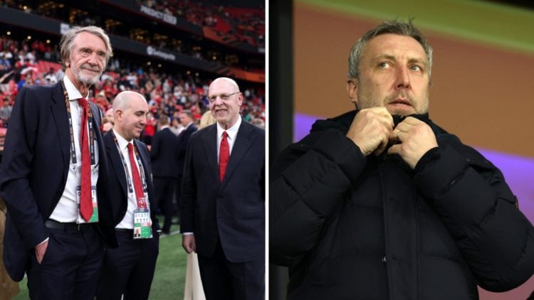 Manchester United owners Sir Jim Ratcliffe and Avram Glazer, split image with director of football Jason Wilcox.