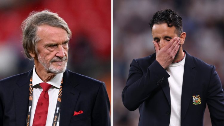 Split image of Manchester United co-owner Sir Jim Ratcliffe and head coach Ruben Amorim.