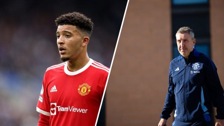 Split image of Manchester United winger Jadon Sancho and director of recruitment Jason Wilcox.