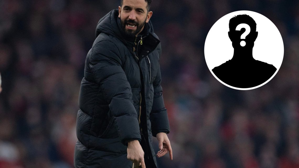 Ruben Amorim on the touchline as Man Utd manager, inset Mystery player silhouette