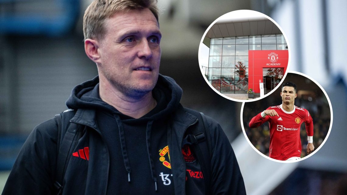 Manchester United coach Darren Fletcher, inset of Carrington and Cristiano Ronaldo.