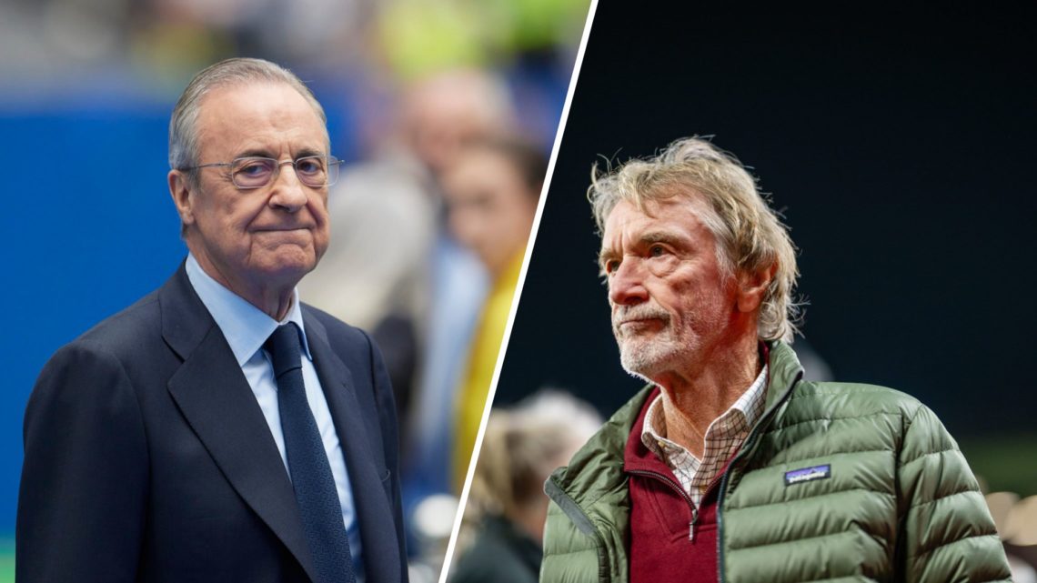 A split image of Real Madrid president Florentino Perez (L) and Manchester United's Sir Jim Ratcliffe (R)