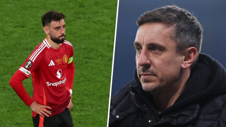 Bruno Fernandes split image with Gary Neville