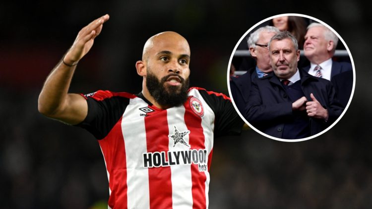 Brentford forward Bryan Mbeumo, inset of Manchester United technical director Jason Wilcox.