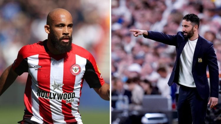 Split image of Brentford forward Bryan Mbeumo and Manchester United manager Ruben Amorim.