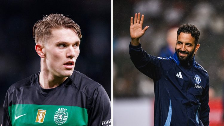 Split image of Sporting Lisbon forward Viktor Gyokeres and Manchester United head coach Ruben Amorim.