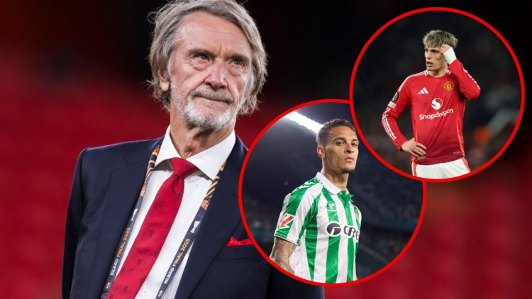 Sir Jim Ratcliffe, and Antony and Alejandro Garnacho insets
