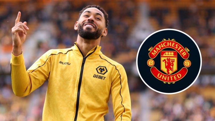 Matheus Cunha with a Manchester United badge overlay