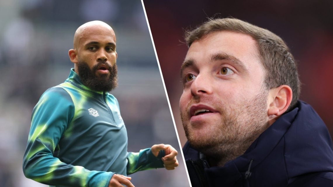 Split image. Bryan Mbeumo in green Brentford warm up gear and Fabrizio Romano head shot image.