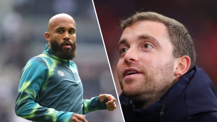Split image. Bryan Mbeumo in green Brentford warm up gear and Fabrizio Romano head shot image.