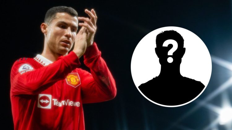 Cristiano Ronaldo of Manchester United claps fans (left) mystery player inset (right)