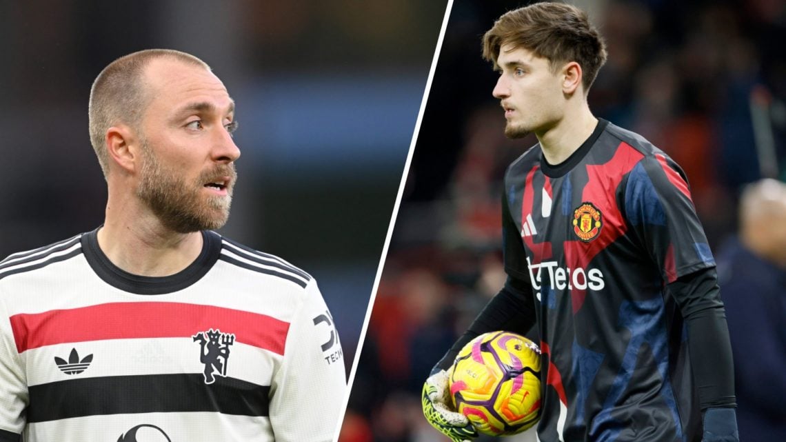 A split image of Manchester United midfielder Christian Eriksen (L) and Manchester United goalkeeper Hubert Graczyk (R)