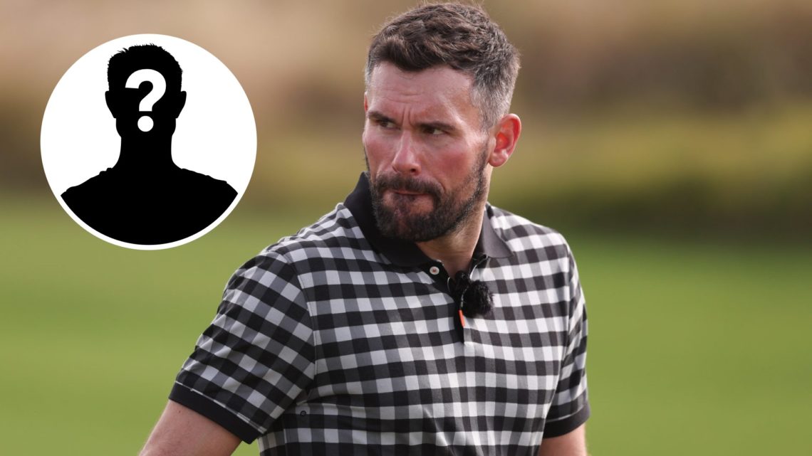 Ben Foster on the golf course, casual clothes, with mystery player silhouette