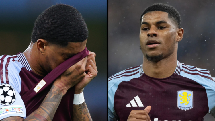 Marcus Rashford of Aston Villa in action during the UEFA Champions League 2024/25 Quarter Final Second Leg match between Aston Villa FC and Paris S...