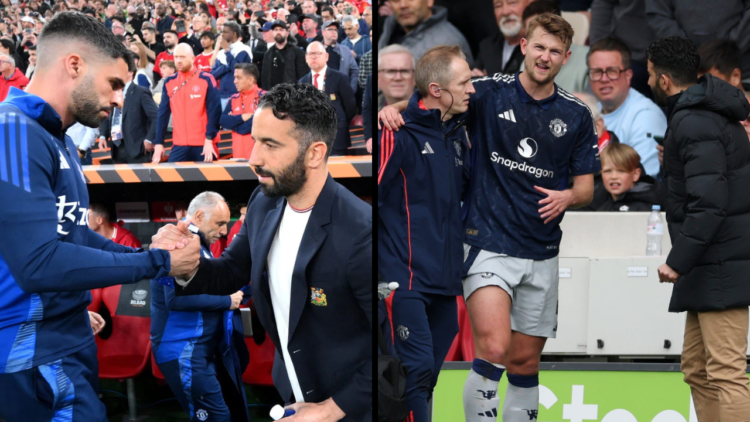 BRENTFORD, ENGLAND - MAY 04: Matthijs de Ligt of Manchester United is substituted following an injury during the Premier League match between Brent...