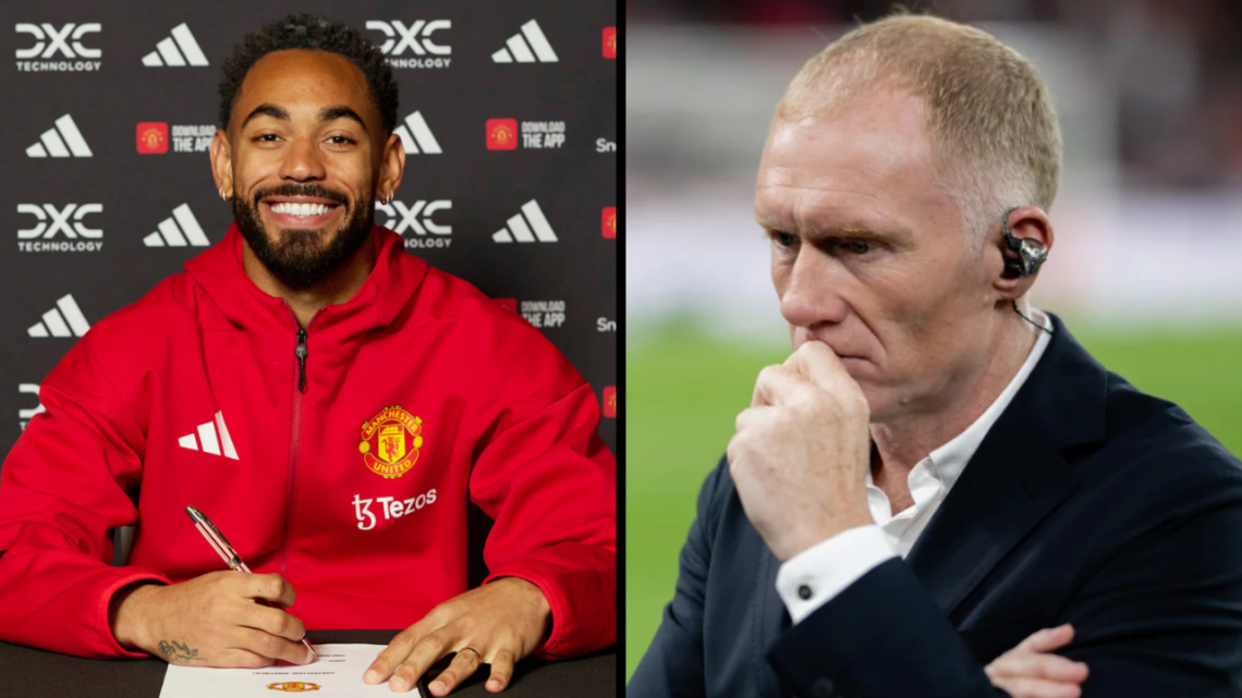 (EXCLUSIVE COVERAGE) Matheus Cunha of Manchester United signing his contract with the club at Carrington Training Ground. Insert: Former Manchester...
