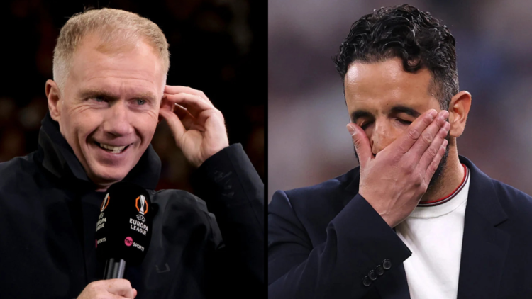Paul Scholes comments for TNT Sports the UEFA Europa League 2024/25 Quarter Final Second Leg football match between Manchester United (Man U) and O...