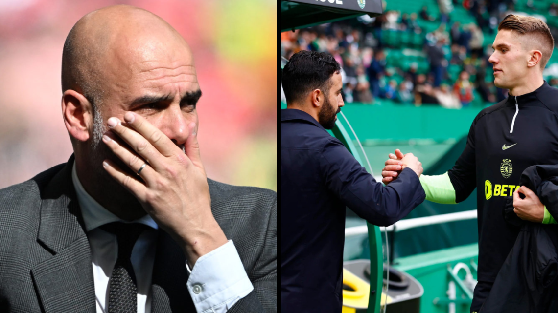 Ruben Amorim of Sporting CP, Viktor Gyokeres of Sporting CP gestures during the UEFA Europa League 2023/24 round of 16 first leg match between Spor...