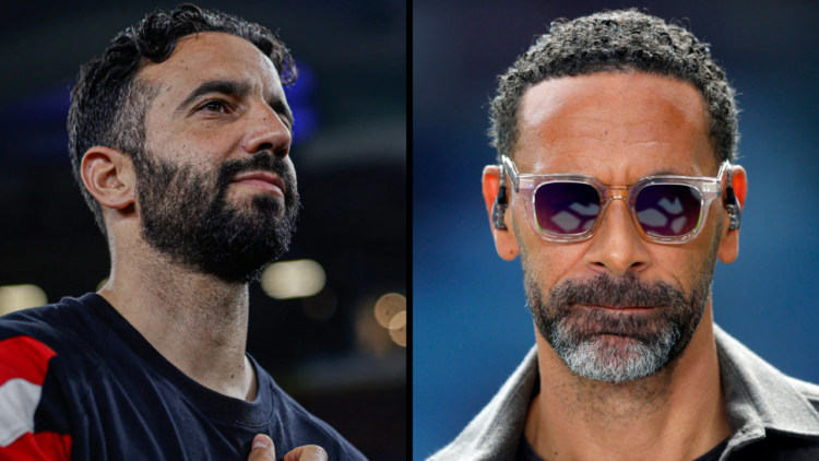 TNT Sports pundit Rio Ferdinand looks on during the Premier League match between Aston Villa FC and Fulham FC at Villa Park. Insert: Manchester Uni...