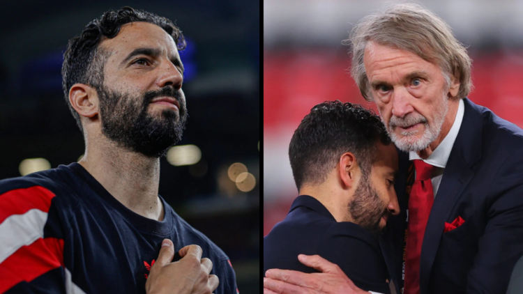 Sir Jim Ratcliffe consoles Ruben Amorim, head coach of Manchester United, after the UEFA Europa League Final 2025 between Tottenham Hotspur and Man...