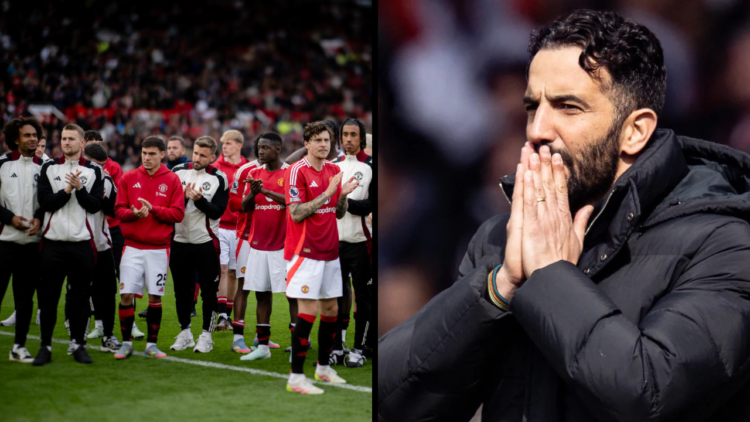 Manchester United's manager Ruben Amorim looks on during the Premier League match between Brentford FC and Manchester United FC at Gtech Community ...