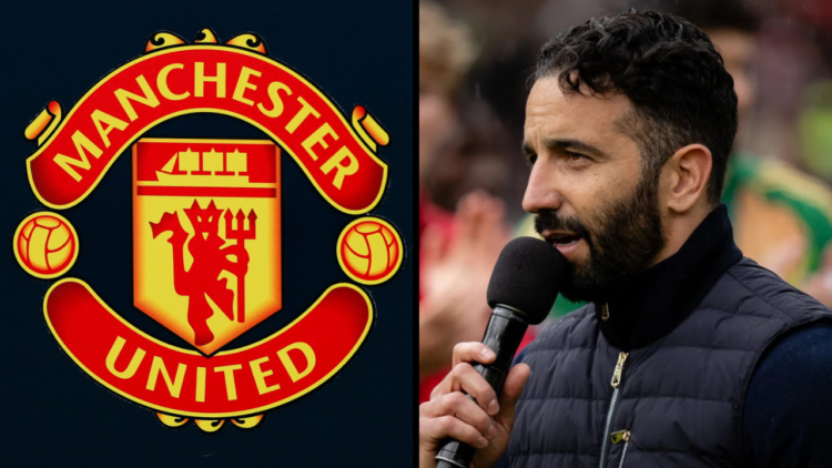 Manchester United Head Coach / Manager Ruben Amorim speaks to the fans at the end of the Premier League match between Manchester United FC and Asto...
