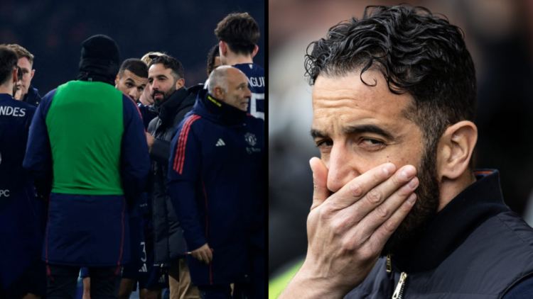 Manchester United's manager Ruben Amorim looks on during the Premier League match between Brentford FC and Manchester United FC at Gtech Community ...