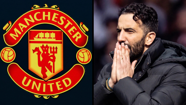The Manchester United club badge is see during the Premier League match between Aston Villa FC and Manchester United FC at Villa Park. Insert: Manc...