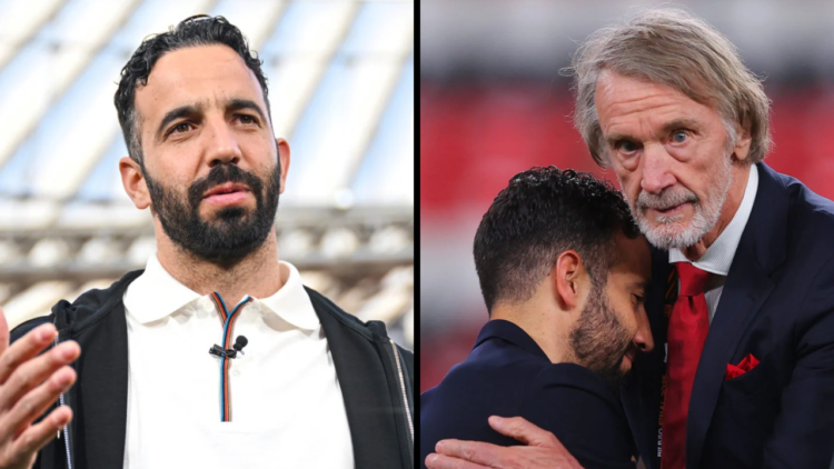 Sir Jim Ratcliffe consoles Ruben Amorim, head coach of Manchester United, after the UEFA Europa League Final 2025 between Tottenham Hotspur and Man...