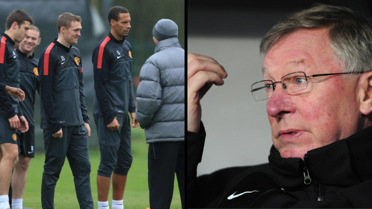 Manager Sir Alex Ferguson looks on from the dugout during the UEFA Champions League Group C match between FC Basel 1893 and Manchester United at St...