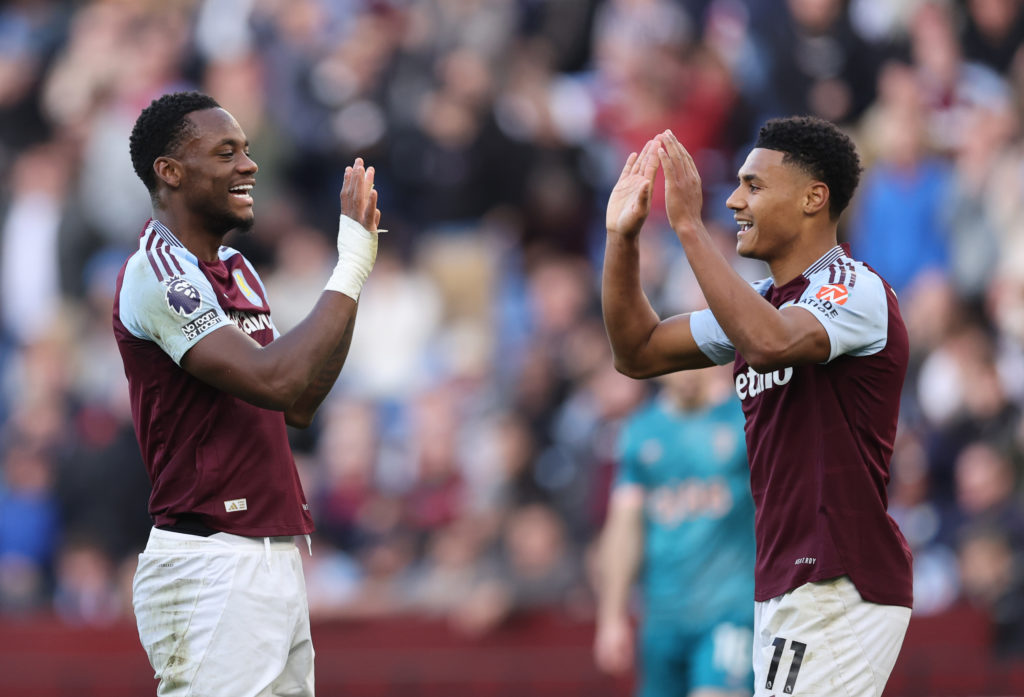 Jhon Duran and Ollie Watkins of Aston Villa during the Premier League match between Aston Villa FC and AFC Bournemouth at Villa Park on October 26, 2024