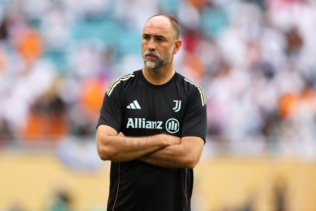Juventus manager Igor Tudor looks on during warm-ups ahead of the FIFA Club World Cup match between Real Madrid and Juventus at the Hard Rock Stadium in 2025 in Miami Gardens, Florida.