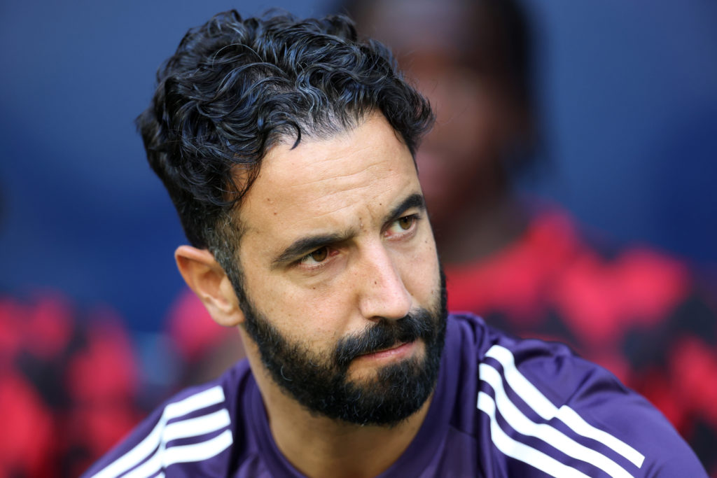 Ruben Amorim watching Manchester United take on Leeds in Stockholm