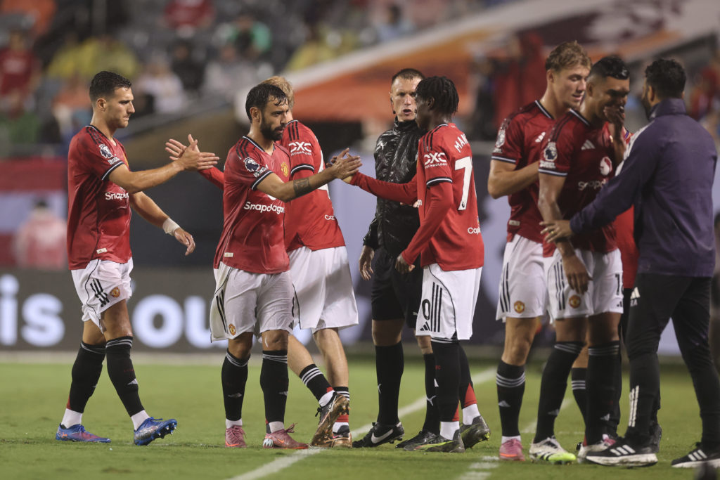 Bruno Fernandes and Diogo Dalot leave the pitch.