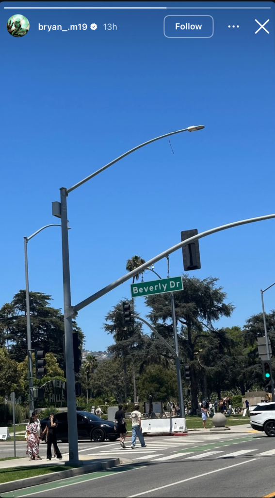 Bryan Mbeumo Instagram story in California.