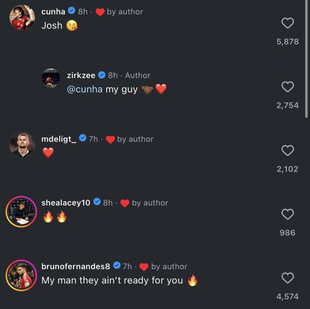 Replies to Joshua Zirkzee's instagram post.