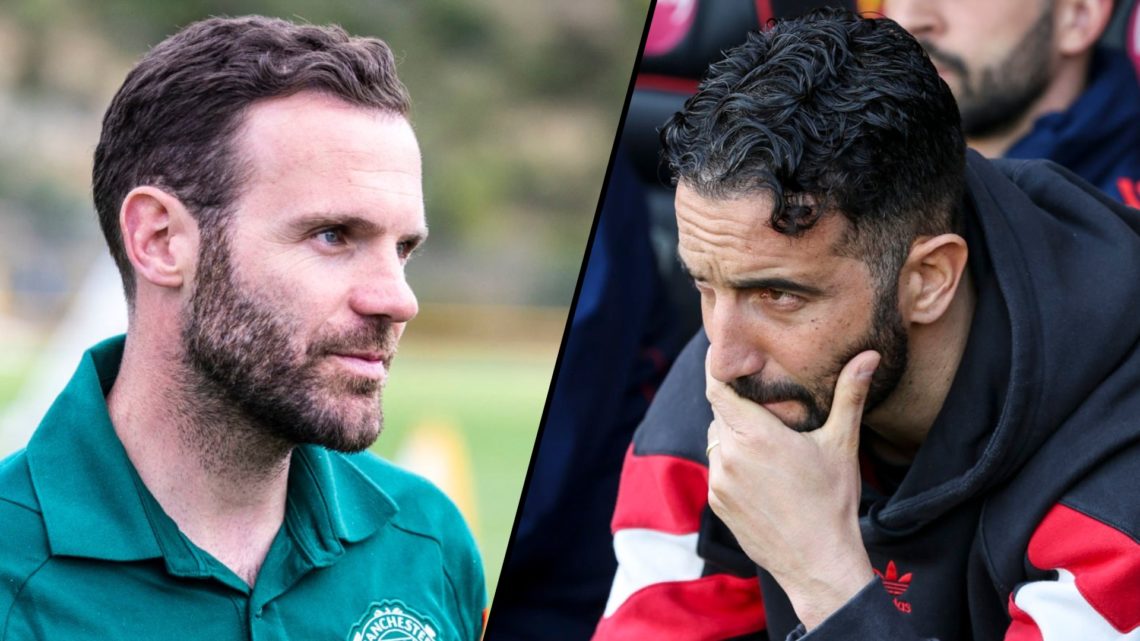 Former Manchester United and Chelsea player Juan Mata, inset a photo of Manchester United manager Ruben Amorim.