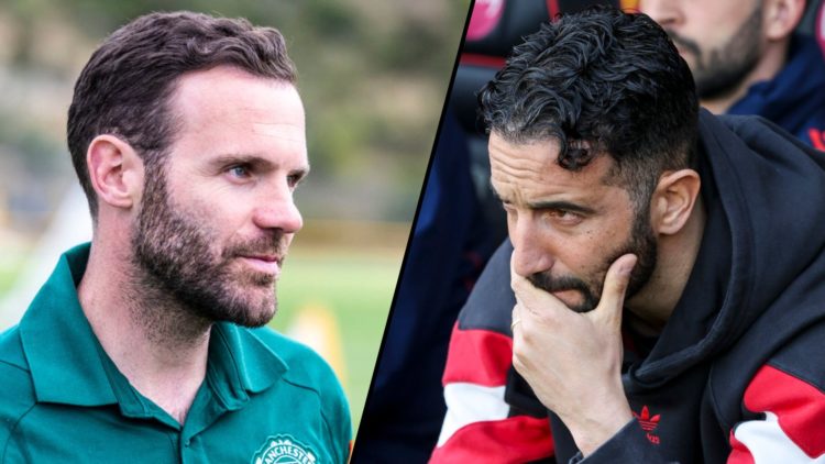 Former Manchester United and Chelsea player Juan Mata, inset a photo of Manchester United manager Ruben Amorim.