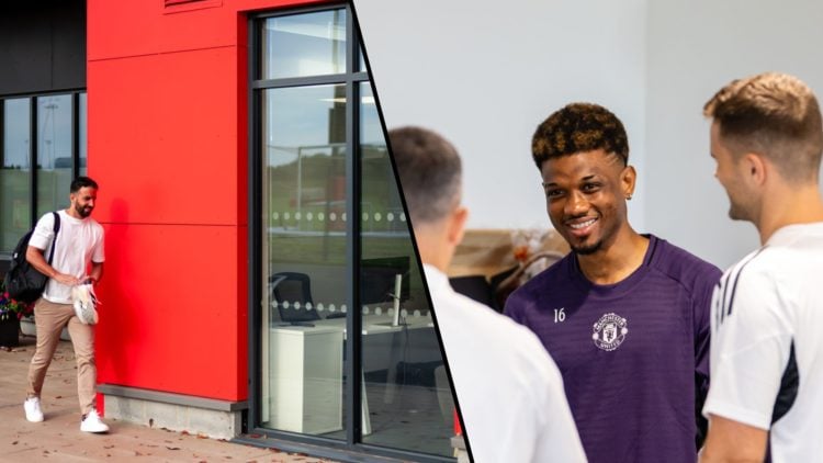 Manchester United manager Ruben Amorim returns for the 2025 pre-season at the Carrington training complex, inset a photo of Amad Diallo.