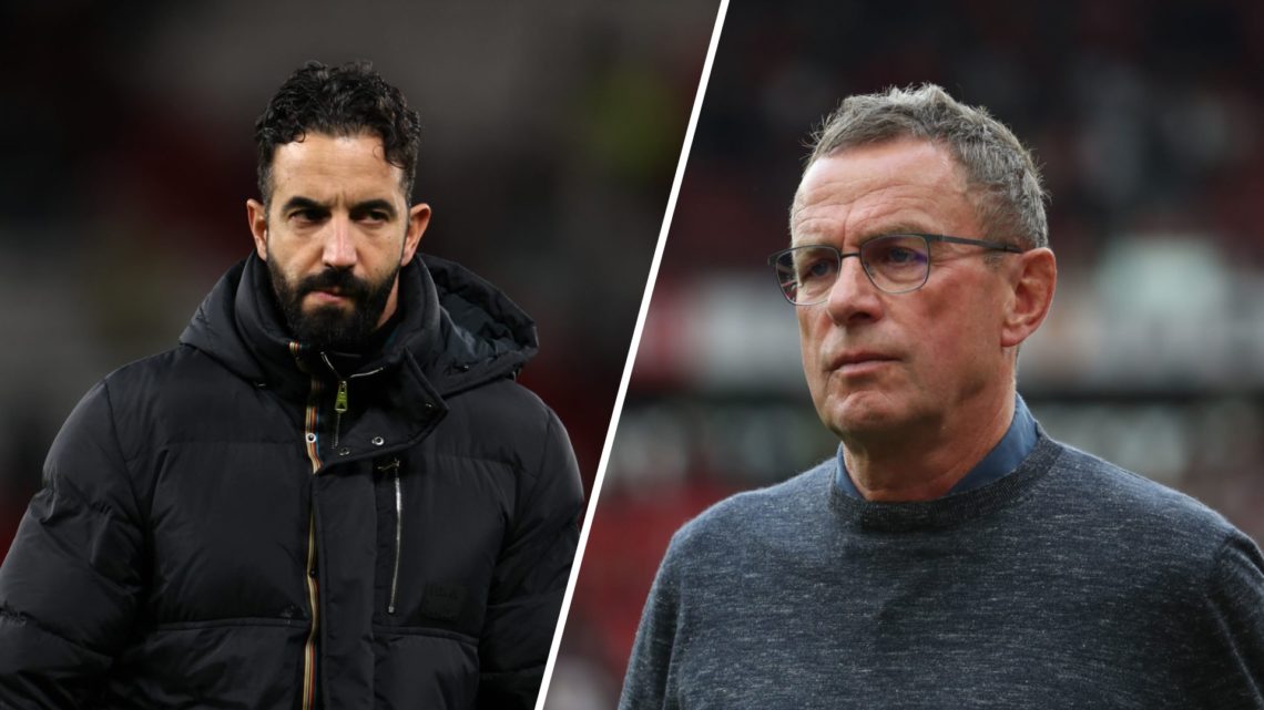 A split image of Manchester United boss Ruben Amorim (L) and former Manchester United boss Ralf Rangnick (R)